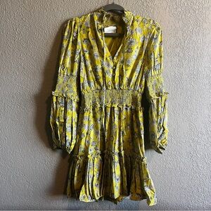 Alexis Yellow and Gray Floral Long Sleeve Dress